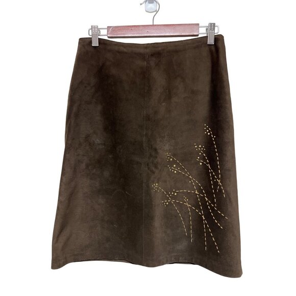 Ann Taylor Dresses & Skirts - Ann Taylor Loft Brown Suede Leather Embroidered Skirt Women's Size 8